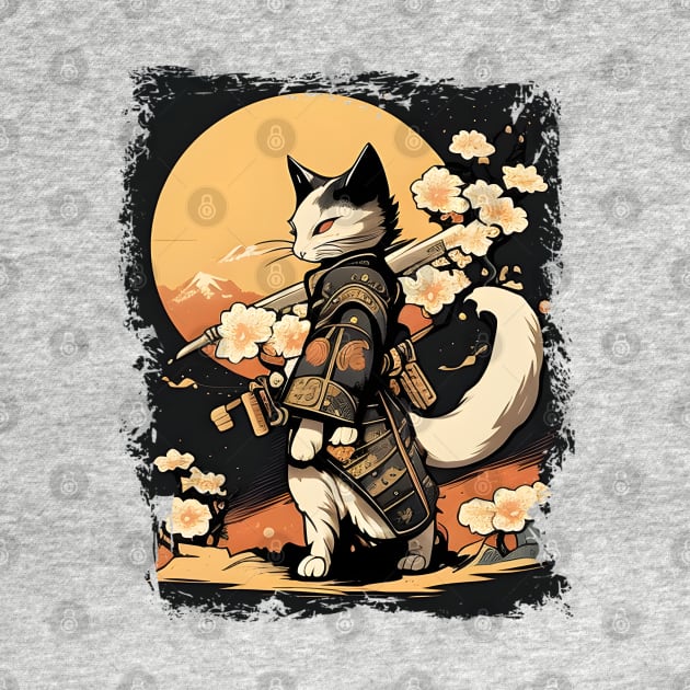 Japanese Cat Samurai Katana Sameowrai Anime Funny by Johnathan Allen Wilson